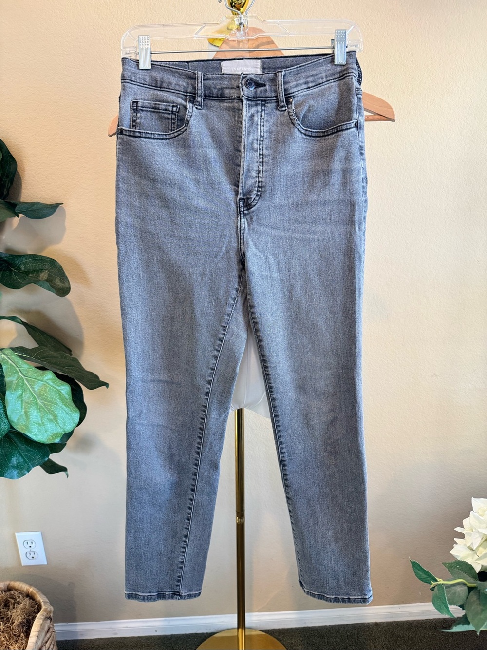 Everlane High-Rise Slim Straight Cigarette Jeans Size 27 Gray Stretch Denim